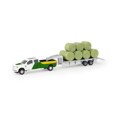 1/64 scale farm toy pickup with trailer and bale load rig, die-cast metal build, realistic dealer graphics, kid friendly