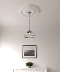 Ceiling medallion installation, Heaton style, 27.5-inch diameter, 2.25-inch projection, fits up to 6.5-inch canopies, factory primed.