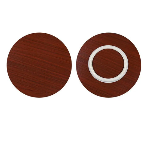 Top view of Extra Large Heavy Duty Wooden Lazy Susan Turntable Rotating Serving Tray For Dining Table And Kitchen Counter Handpolished Brown Platter.