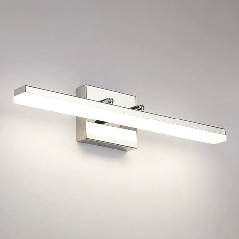 Modern Chrome Vanity Light Bar 20 Inch Long LED Fixture 12W Dimmable Vanity Lighting For Bathroom Makeup Mirror 4000K Daylight Adjustable Wall Sconce ETL Certified Contemporary Bath Decor