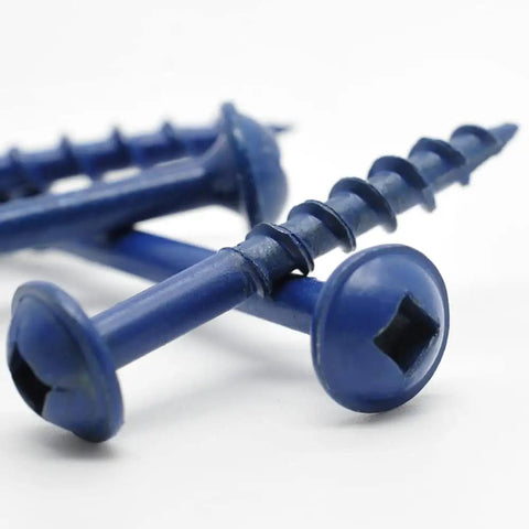 Close-up of Pocket Hole Screws One And One Half Inch Number Eight Square Drive Washer Head Wood Screws Zinc Coated Carbon Steel