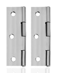 Two stainless steel door hinges, long 2.15 x 1.3 in, brushed finish.