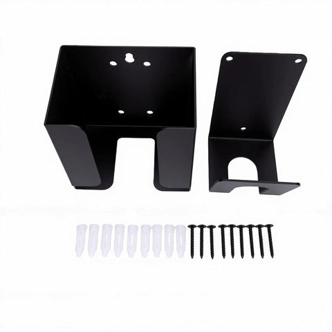 Heavy Duty Wall Mount Electric Vehicle Charger Bracket With Dual Iron Racks includes two black metal racks and screws for easy installation.