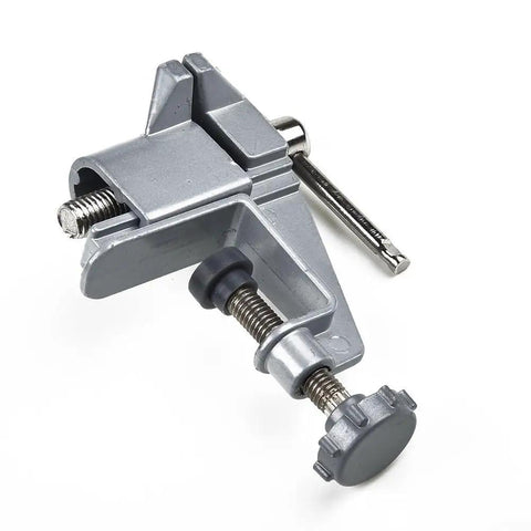 Rock Solid Compact Swivel Vise For Crafters And DIYers on white background showing aluminum construction and clamp mechanism