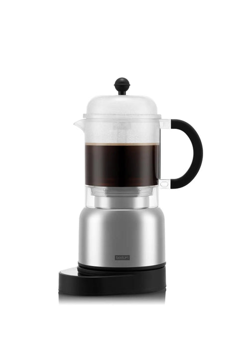 Wireless Smart Espresso Coffee Maker 17 Oz with Programmable Timer in sleek stainless steel design brewing coffee.