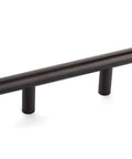 Ten Pack Oil Rubbed Bronze Euro Style Cabinet Bar Pulls With Two And A Half Inch Hole Centers And Four Seven Eighths Inch Overall Length One Half Inch Wide Includes One Inch Mounting Screws close-up view