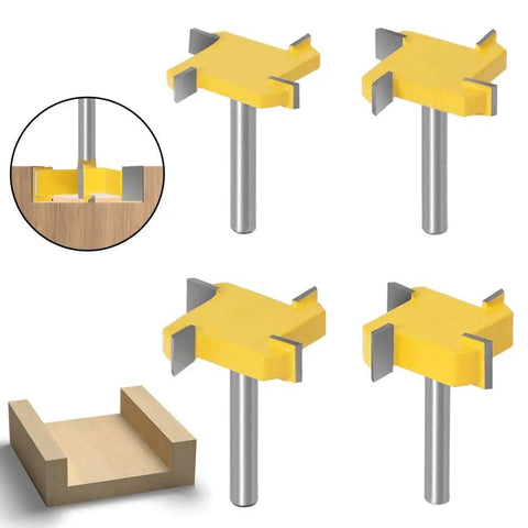 Heavy Duty 1/4 Inch Shank Spoilboard Surfacing Router Bit Set Carbide Tipped For Slab Flattening, 4 pack, steel body