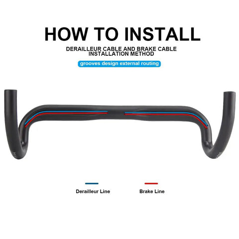Ultralight Carbon Road Bike Drop Bars 31.8 clamp cable routing guide; 400/420/440mm, 123mm drop, 77mm reach, T800 carbon, matte finish.