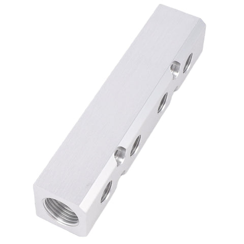 Durable Aluminum Air Manifold 4 Way 6 Port Distribution Block With One Quarter Inch NPT Output And One Half Inch NPT Supply Port