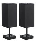 Black Fully Dimmable Nightstand Lamps Set Of 2 With USB C And USB A Ports, 2 AC Outlets, Square Linen Fabric Shade, Bulb Included