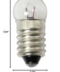 20 Pack E10 Mini Screw Base Light Bulbs 1.5V 0.3A DC Warm White for Circuits and DIY Projects, close-up with dimensions