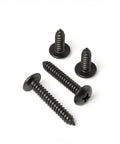 Heavy Duty Truss Head Screws In A 20 Pack Size 12 By 2 Inches Of Premium 304 Stainless Steel With A Tough Black Oxide Coating and Phillips Drive showing four black coated screws.