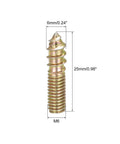 Double Ended Dowel Screws For Wood And Furniture M6 To M10, Zinc Plated Carbon Steel, Grade 4.8 Strength, showing screw measurements