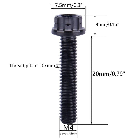 Titanium Torx Head Flange Bolts M4 X 20mm Four Pack For Motorcycles And Bikes Black Finish Grade 5 Titanium Lightweight High Strength Fasteners