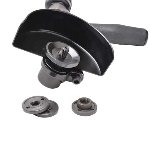 Heavy Duty Pneumatic Extended Angle Grinder With Slick Aluminum Housing And Kickback Safety Guard for quick cuts deep grinds close-up of disc mount components.