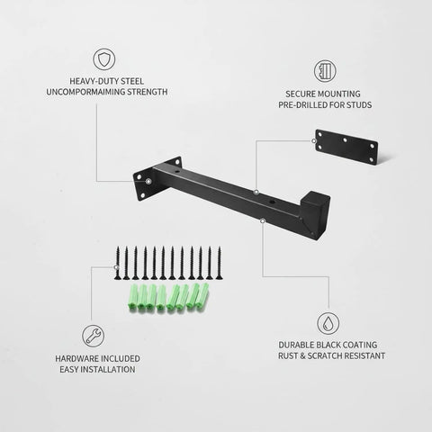 Heavy Duty Black Steel Shelf Brackets For Garage Kitchen And Workshop Storage Durable Wall Mount Supports For Floating Shelves Holds Tools Cast Iron Pans Books And Decor 1 Pack with screws and anchors
