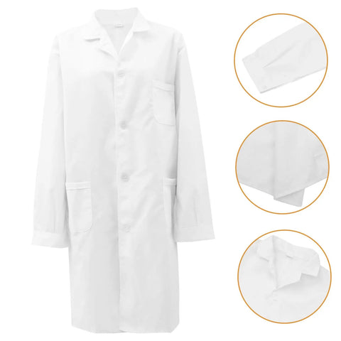 Mens Lab Coat Costume For Adults, Breathable White Doctor Jacket, Skin Friendly Medical Coat, Unisex Design, Durable Cotton Labwear