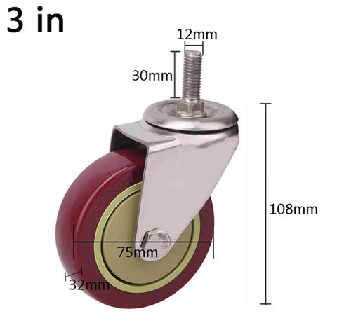 Three inch Four Piece Heavy Duty Swivel Caster Wheels With Brake For Industrial Rolling Carts and Furniture featuring polyurethane treads.