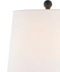 Top view of lamp with white shade from Traditional Black 3 Piece Lamp Set With White Fabric Shades Table Lamps And Floor Lamp Trio Perfect For Living Room Bedroom Study Includes Two 26.5 Inch Lamps And One 57.5 Inch Floor Lamp 100W E26 Compatible, focusing on the shade's texture and finial.