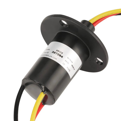 Mini Slip Ring For Three Wire Setup 15A 0 To 600V 150RPM Wind Generator Component With Durable Plastic Housing And Smooth Power Transfer For Rotating Gear, black cylindrical unit with flange and wires