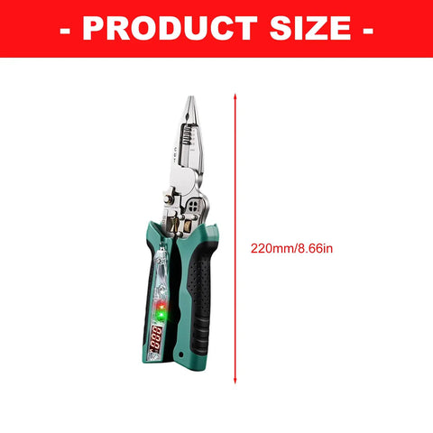 Premium Wiring Organization Tester Pliers With Type C Charging And NCV Detection, 220mm size shown, with ergonomic textured handles.
