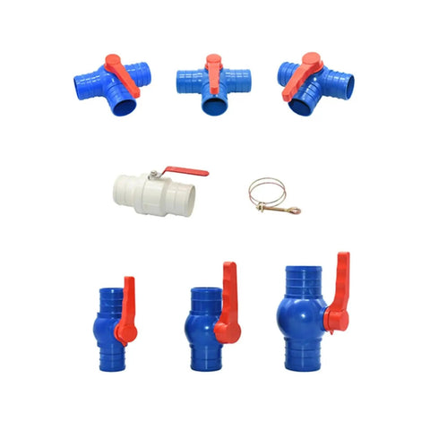 Heavy Duty 50 63 75 100 Mm Water Tape Hose Connector Tee Straight Ball Valve Pipe Fitting For Farm Irrigation And Large Sprinkler System White With Three Way Valve And Universal Hose Clamp Compatibility Built For Easy No Fuss Setup, blue and white hose valves