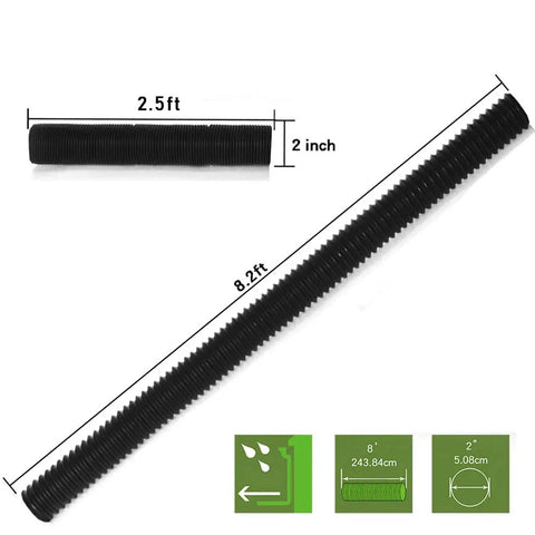 8 Foot Flexible Drain Pipe With Connector, 2 Inch Diameter For Catch Basin Drainage Extension And Splicing, shown coiled and extended
