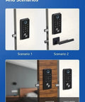 Next Level Smart Lock App Controlled Electronic Deadbolt Door Lock Offering No Stress Entry And Top Shelf Visitor Access For Reliable Daily Home Protection Black on wood and security doors.