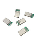 USB Type C PD 20W Plug And Receptacle PCB Board Adapter For Soldering Wire And Cable High Current Support 5 Pin Male Receptacle Pack Of 20 Pieces For DIY Projects, showing five silver adapters on a white background.