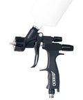 Pro Setup 1.3Mm Pneumatic Spray Gun For Rolling Out Dope Automotive Topcoats And Heavy Duty Furniture Varnish With A Slick Water Based Green Primer Finish, side view with trigger and nozzle.