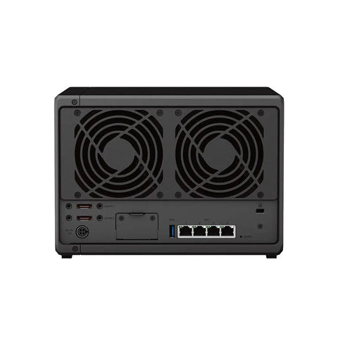 Back view of Rock Solid DiskStation DS1522Plus NAS Server Featuring A Ryzen 2.6GHz Engine Cranked With 32GB Ram serving storage connections.