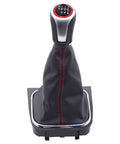 Black Leather Gear Shifter Knob Boot Cover With Red Stitching For Volkswagen Jetta 2006-2014 GTI 2006-2013 Golf 2004-2013 R32 2004-2008 GLI 2010 6 Speed Manual Shift Knob With Bracket Base Assembly front view