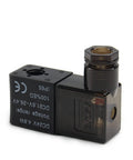 Close-up of a 2 Pack DC 24V Pneumatic Solenoid Valve Coil Replacement For Electric Solenoid Air Valve Copper Coil Plug Connector.
