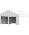 Tough As Nails Heavy Gauge Metal Garage Barn Shed With Reinforced Steel Frame For Rv Pickup Truck Atvs Boat Lawn Mower Garden Tools And Backyard Storage Setup, 33x25 ft, white exterior, double wide doors.