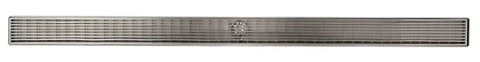 Plug And Play Slick 47 Inch Stainless Steel Linear Shower Drain With Crisp Groove Lines, showing the sleek design and basket strainer.
