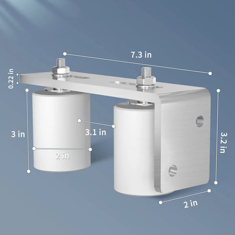 Side view of Two Pack Stainless Steel Slide Gate Roller Guide with Three Inch Nylon Rollers, L-Shaped Bracket and Adjustable Bolts.