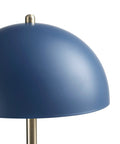 Blue Desk Lamp With Brass Accents, 15 Inch Modern Mushroom Shade detail showing blue and brass finish, stylish desk accessory