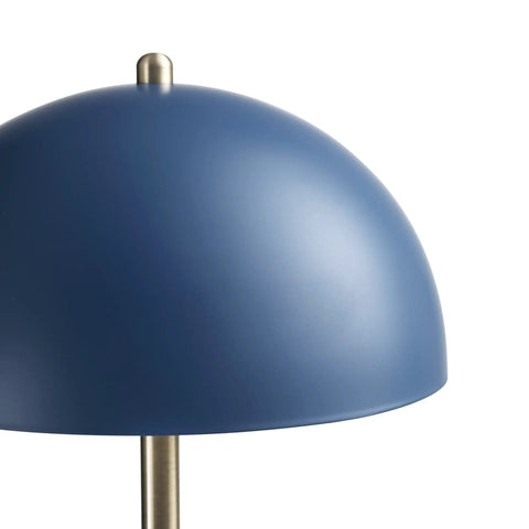Blue Desk Lamp With Brass Accents, 15 Inch Modern Mushroom Shade detail showing blue and brass finish, stylish desk accessory