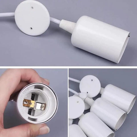 Close-up views of white sockets for Six Head Spider Pendant Light Fixture With Adjustable Hanging Length, highlighting E27 fitting.