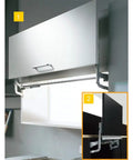 Smooth Pneumatic Lift For Overhead Cabinets With Vertical Swing Action Stay Strut Mechanism in aluminum linkage.