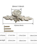 Dimensions and hardware of 3D Rose Cabinet Knobs With Backplates, 4 Pack, Vintage Shabby Chic Zinc Alloy Drawer Handles, Ivory White With Silver Edge