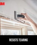 Pro Pak 220 Grit Drywall Sanding Screens 10 Pack Pre Cut For Hand Or Pole Sander in use on window frame