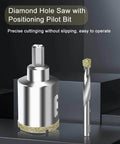ASNOMY 2-1/4in diamond hole saw with pilot bit and companion drill bit; silver metal tool with diamond edge