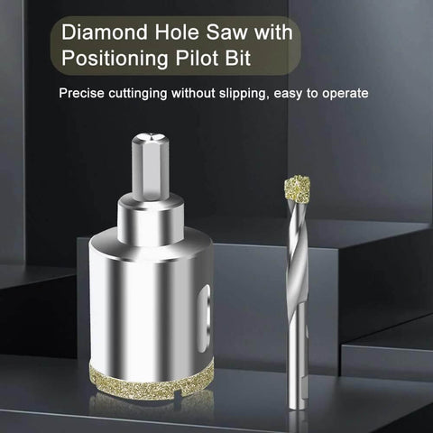 ASNOMY 2-1/4in diamond hole saw with pilot bit and companion drill bit; silver metal tool with diamond edge