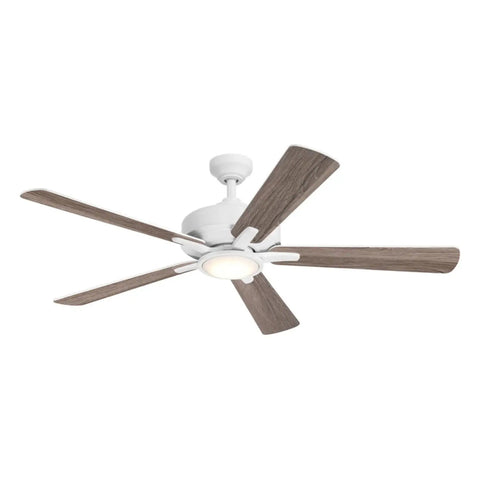 HomeStock 52 Inch Indoor Ceiling Fan with Matte White Finish and Reversible Plywood Blades for Living Spaces, showcasing five blades from below.