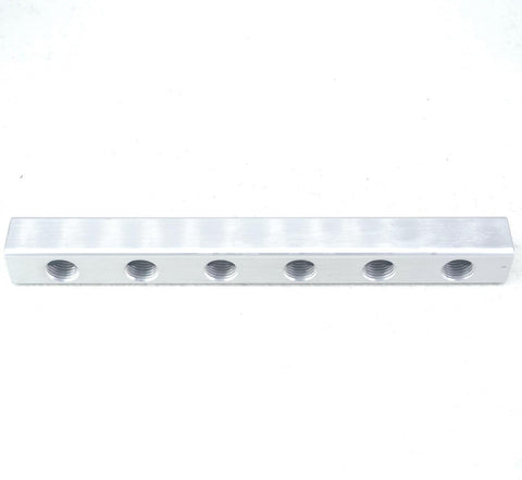 Aluminum Pneumatic Fitting Manifold Block 2 Way Splitter For Air Water Gas Oil Lines One Quarter Inch BSP 20x20mm DIY Ready