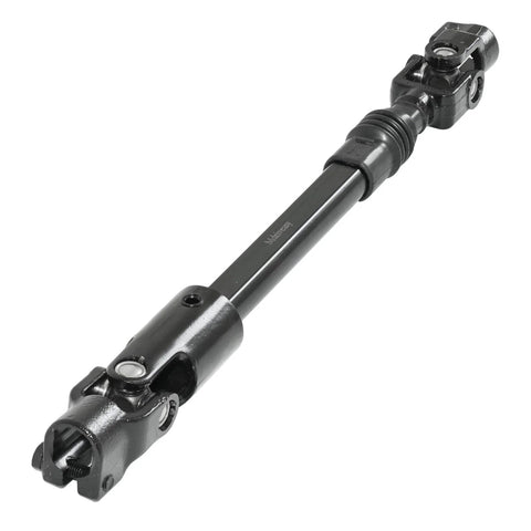 MDRIVEASY adjustable lower steering column intermediate shaft with U-joints, black finish, angled side view