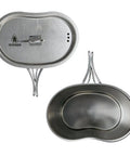 Top view of Stainless Steel Canteen Cooking Set For Survival Camping Nestable Mess Kit with closed lid and folded handles.