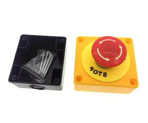 Emergency Stop Push Button Switch 40mm Red Mushroom Cap 660V 10A DPST with black mounting box and screws