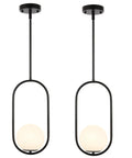 Two Pack Modern Globe Pendant Lights Matte Black Mid Century Chandelier With White Glass Globe Lampshades 1 Light Each
